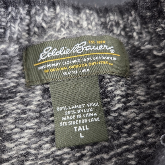 Eddie Bauer Marled Sweater Mens LT Grey Long Sleeve Pullover Lambswool Roundneck - Picture 5 of 6